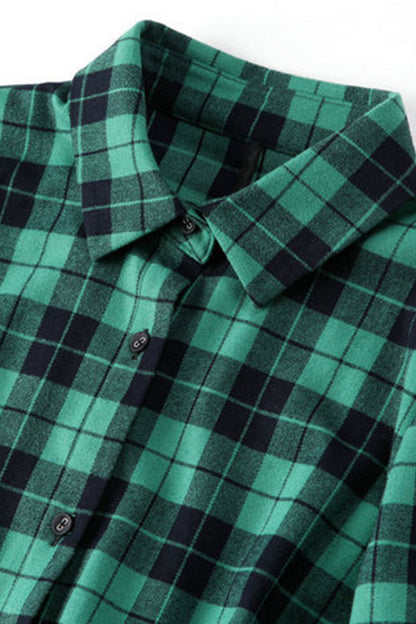 Lapel Neck Plaid Tunic Pleat Dress With Belt