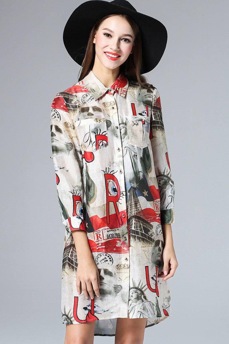 Multi Scenery Printing Long Shirt