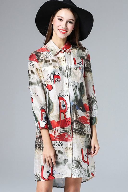 Multi Scenery Printing Long Shirt