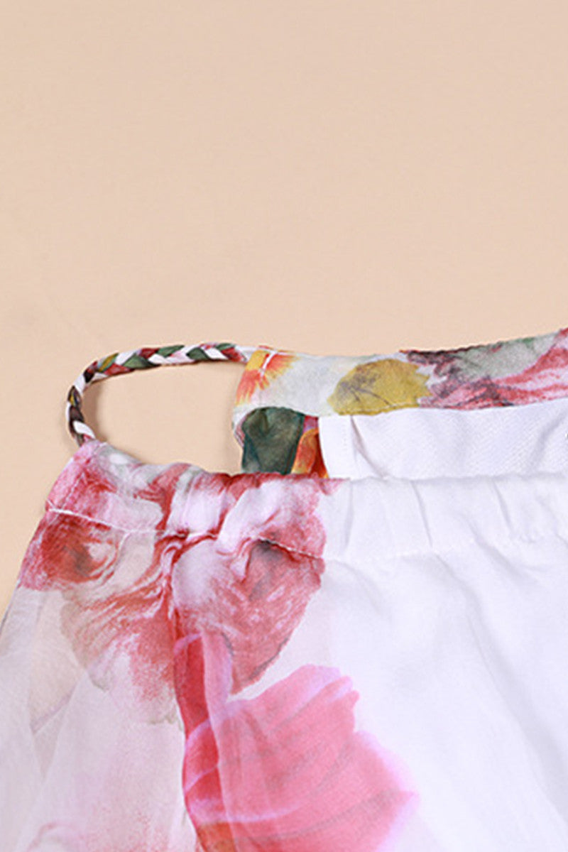 Round Collar Open Sleeve Floral Print  Elastic Waist Runched Hot Dress