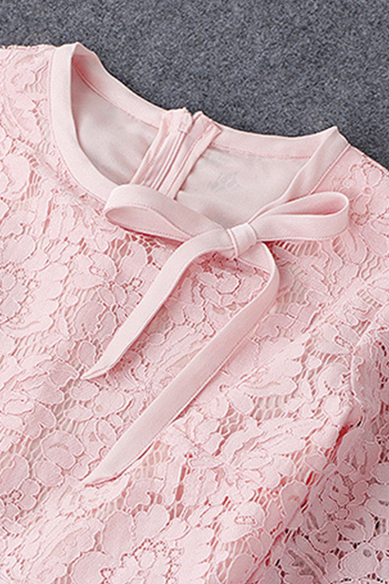 Chiffon Lace Patch Pleated Dress - NJOYDRESS - 4