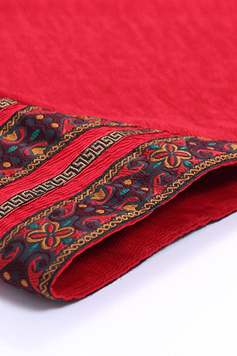 Long Flared Blouse With Tribal Ribbon Tape Decoration