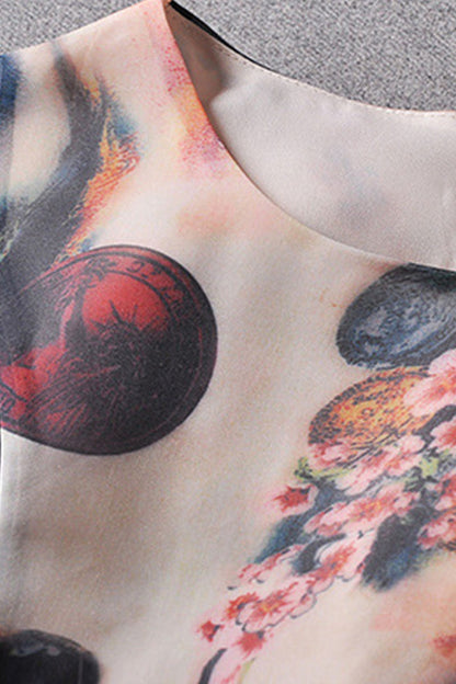 Round Collar Chinese Style Ink Pattern Full Dress