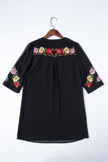 V Neck Embroidery Vintige Short T-shirt