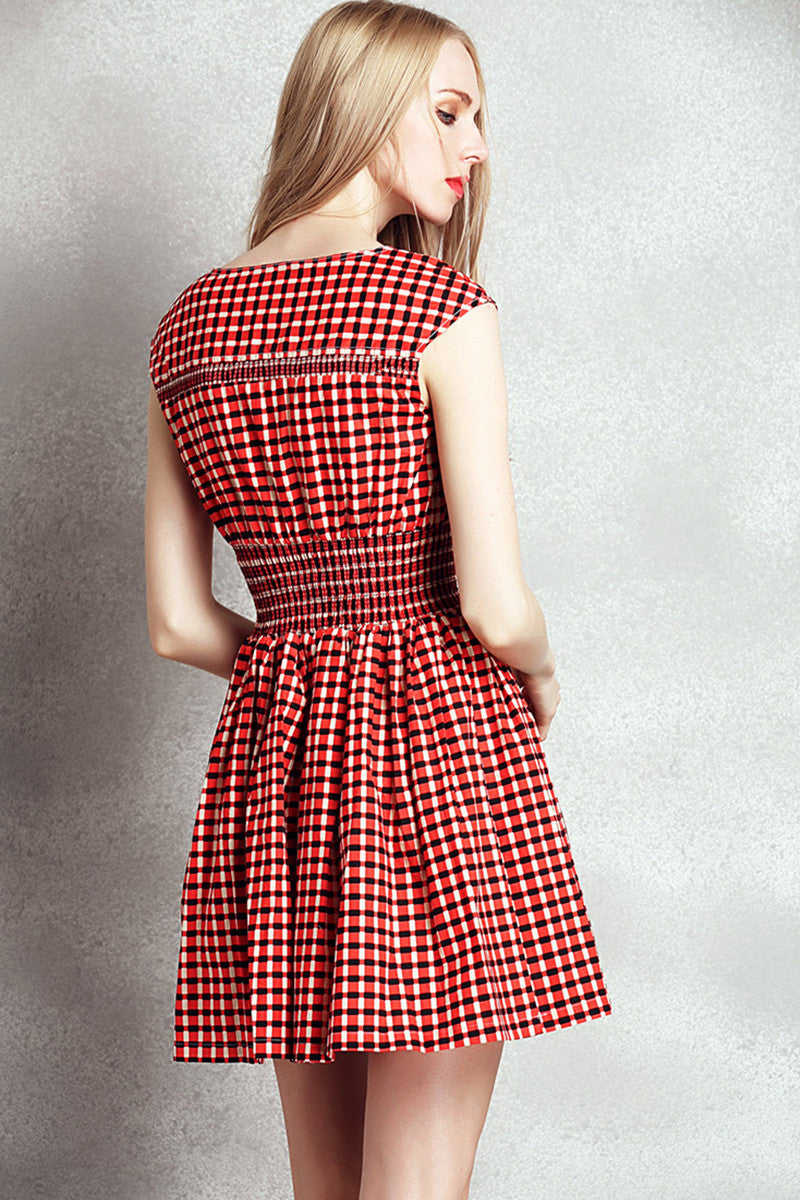 [30% OFF TILL 7 APR] Casual Plaid Round Neck Slim Mini Dress