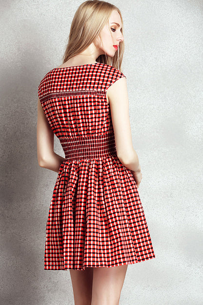[30% OFF TILL 7 APR] Casual Plaid Round Neck Slim Mini Dress