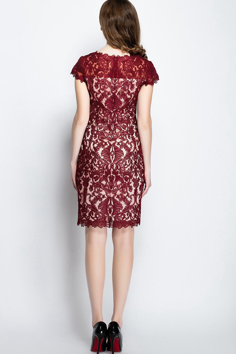 Top See Through Mesh Full Floral Embroidered Slim Bodycon Dress
