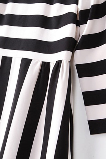 Women's Slim Boat Neck Striped 9 Sleeve Elegant Dress