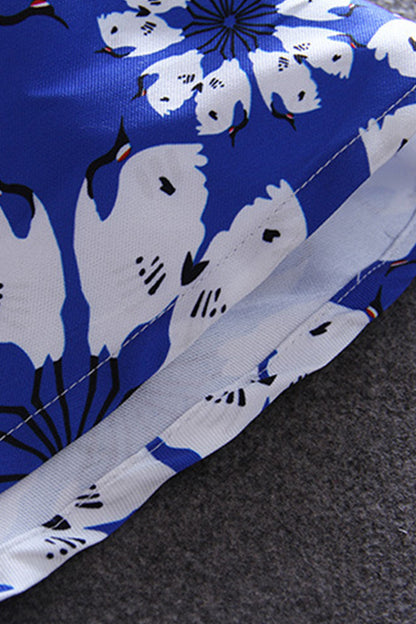 CASUAL BOAT NECK FIT LONG SLEEVE FLOWER PRINTING MIDI DRESS
