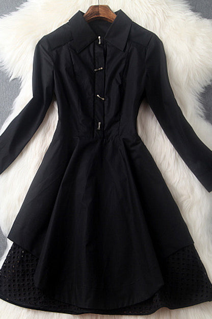 Lapel Neck Tunic Irregular  Ruffle Hemline Shirt Dress