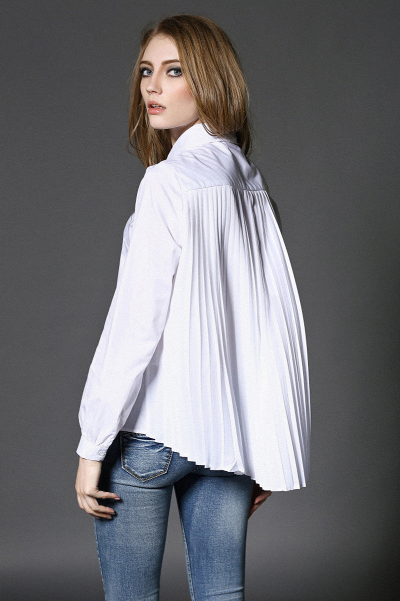 Flared Back White Shirts - NJOYDRESS - 3
