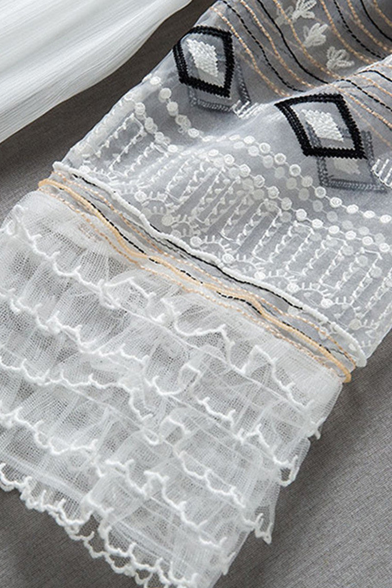 WOMEN'S ELEGANT ROUND NECK LACE SLEEVE SHORT DRESS