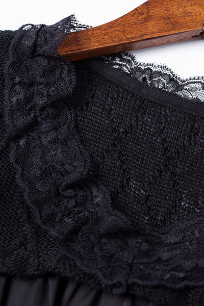 Women's Loose Casual Long 3/4 Sleeve Lace Neck Party Cocktail Shirt