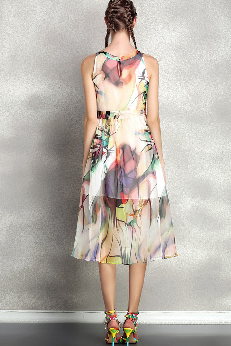 [30% OFF TILL 7 APR] Casual Sleeveless Floral Printed Vacation Midi Dress