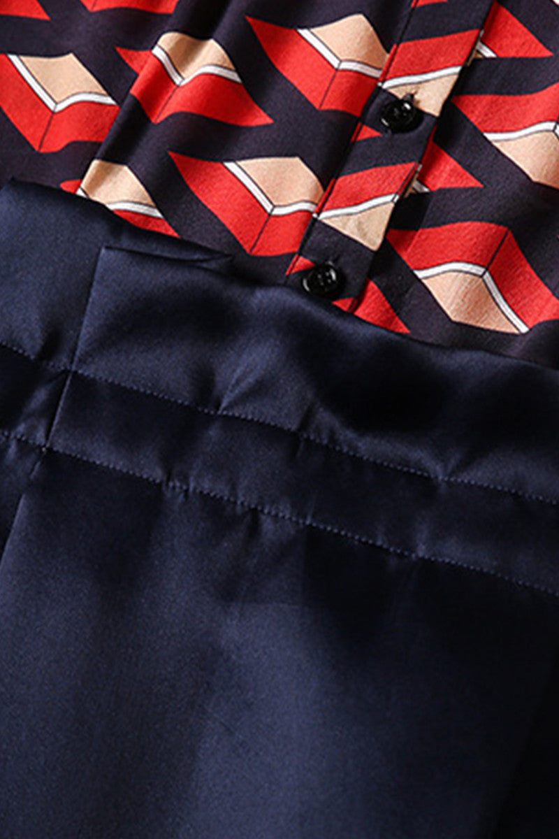 FORMAL SHORT SLEEVE POLO NECK DIAMOND PATTERN DRESS