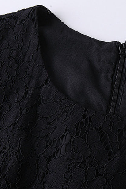Round Collar Hollow Out Lace  Pattern Swing Dress