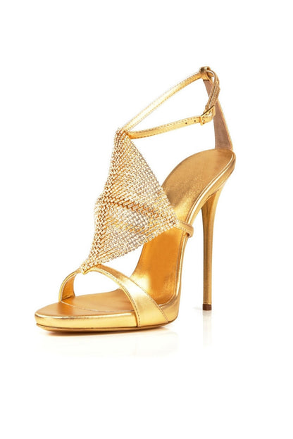 [50% OFF TILL 7 APR] Rhinestone Open Toe Caged Buckle Shandals