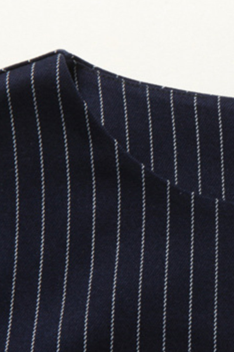 Boat Collar Vertical Stripe Line Flare Sleeve Dress