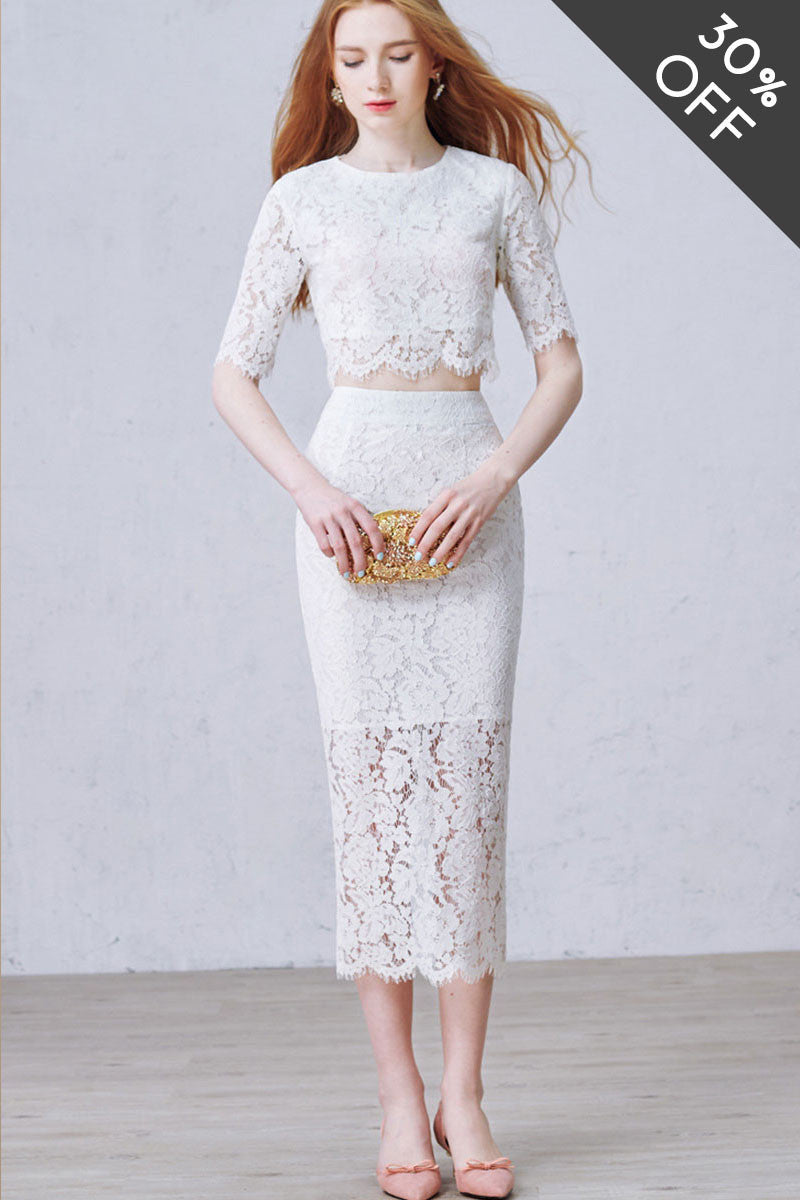 [30% OFF TILL 7 APR] Eyelash Croptap With Pencil Back High Slit Skirt Party Dress