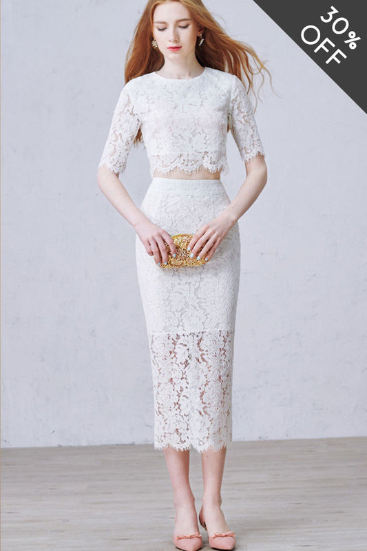 [30% OFF TILL 7 APR] Eyelash Croptap With Pencil Back High Slit Skirt Party Dress