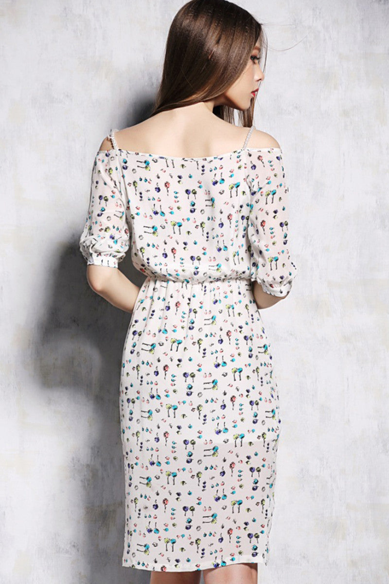 One Neck Floral Short Sleeve Sheer Casual Dress