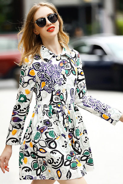 WOMEN'S GRACE LONG SLEEVE PRINTING V NECK DRESS