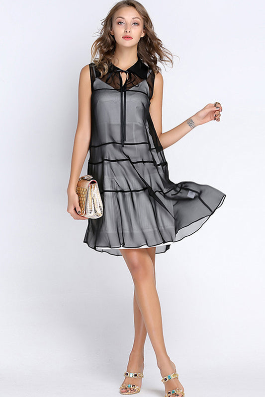 Doll Collar Tulle Patch Loose Flare Dress