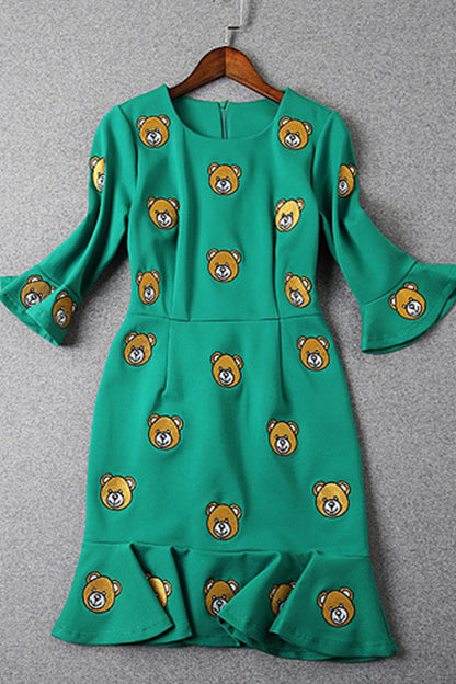 WOMEN'S PRINT AND FLORAL VOCATION HALF SLEEVE ROUND NECK SLIM DRESS