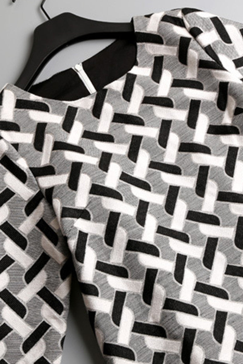 women's casual 3/4 sleeve printing a-line boat neck dress