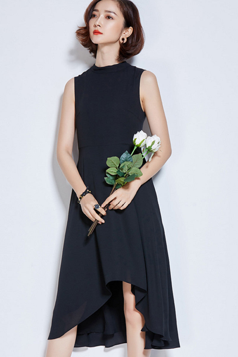 Little Mock Neck Hi-low Back Tied Casual Maxi Dress