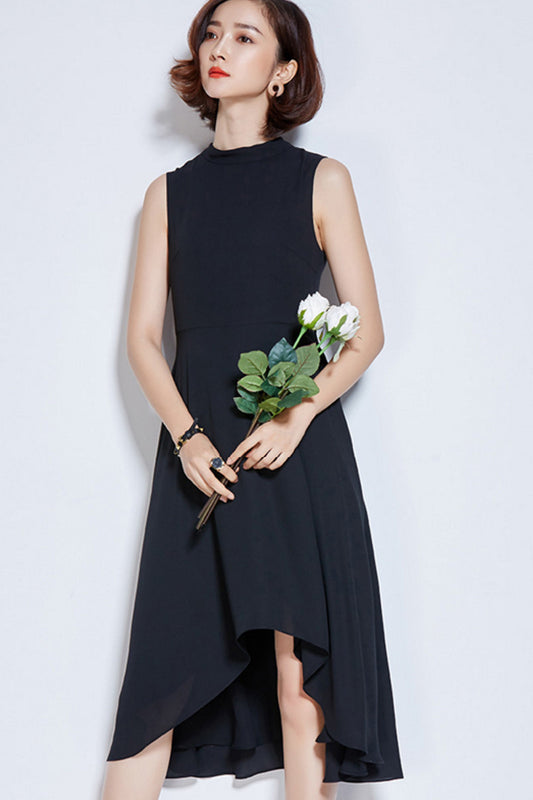 Little Mock Neck Hi-low Back Tied Casual Maxi Dress