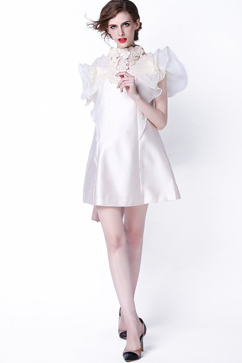 Falbala Trimming Embroidery Cap Sleeve Loose Dress