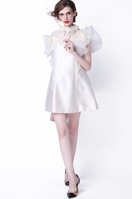 Falbala Trimming Embroidery Cap Sleeve Loose Dress