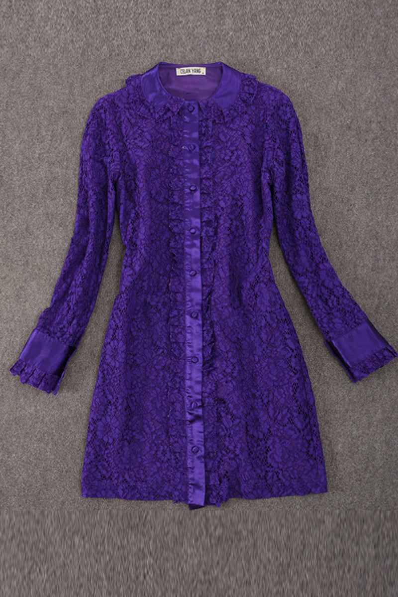 Doll Collar  Stringy  Selvedge Pleat Hem Lace Dress