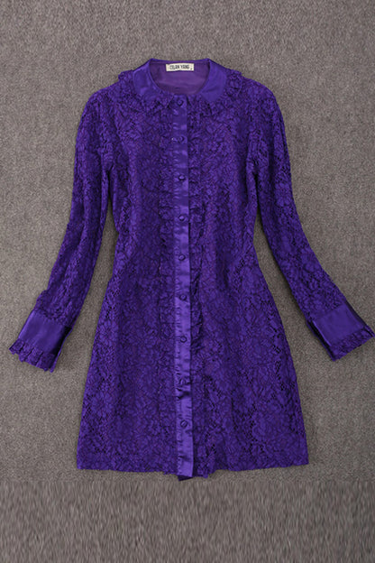 Doll Collar  Stringy  Selvedge Pleat Hem Lace Dress