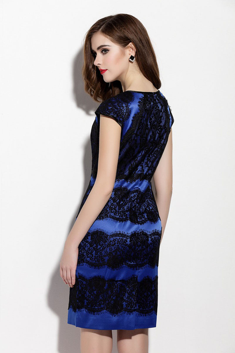 Boat Neck Lace Patch  Bodycon Dress - NJOYDRESS - 3