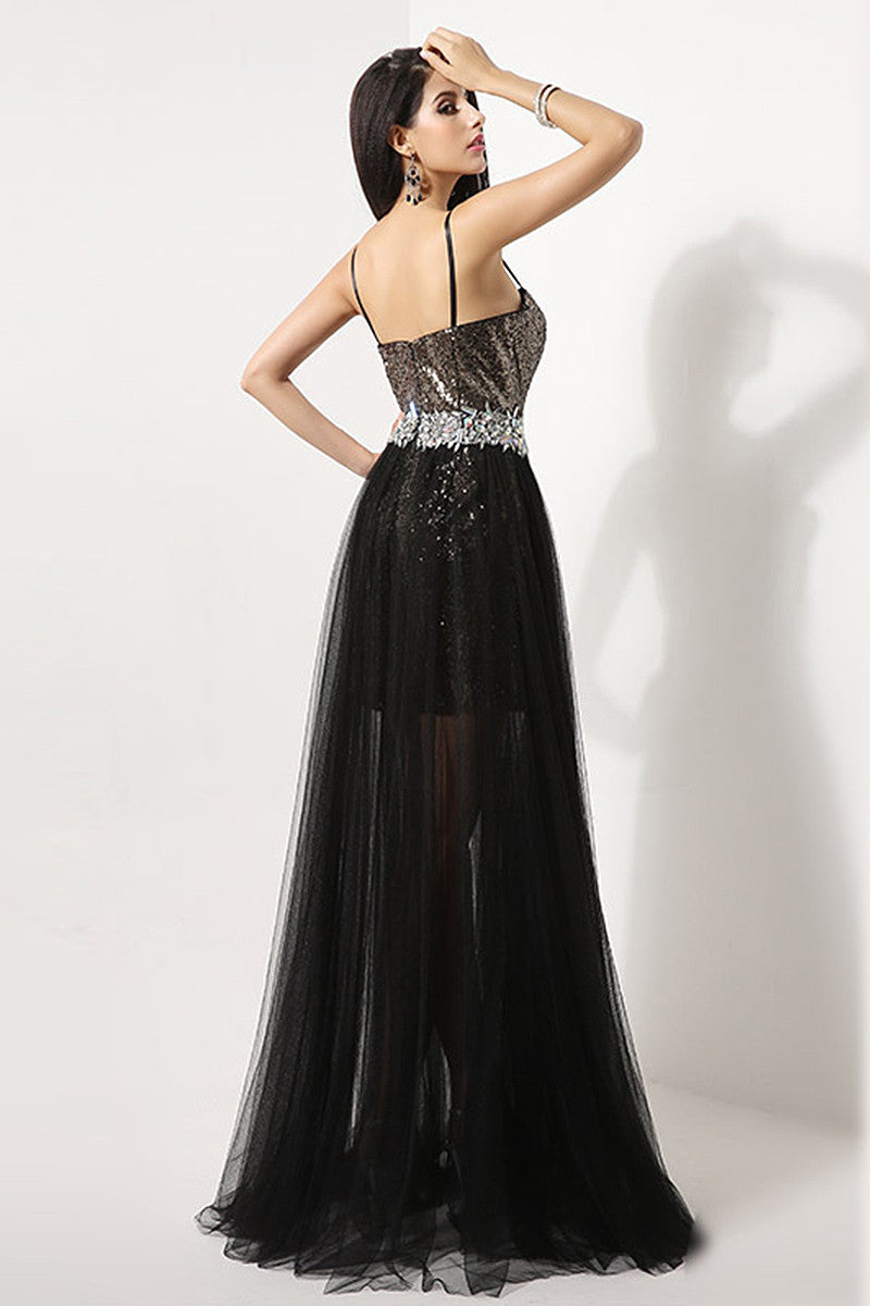 [30% OFF TILL 8 APR] Strap Sequin Low Cut With Acrylic Waist Band Decoration Maxi Party Dress