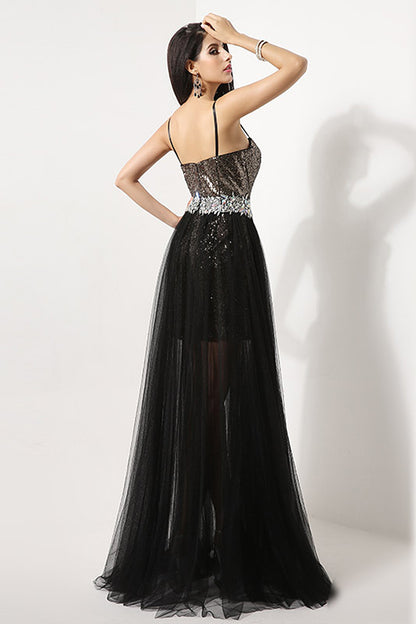 [30% OFF TILL 8 APR] Strap Sequin Low Cut With Acrylic Waist Band Decoration Maxi Party Dress