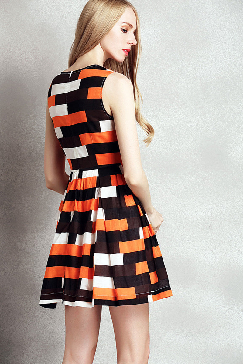[30% OFF TILL 7 APR] Casual Color Block Sleeveless Mini Dress