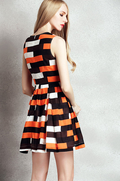 [30% OFF TILL 7 APR] Casual Color Block Sleeveless Mini Dress