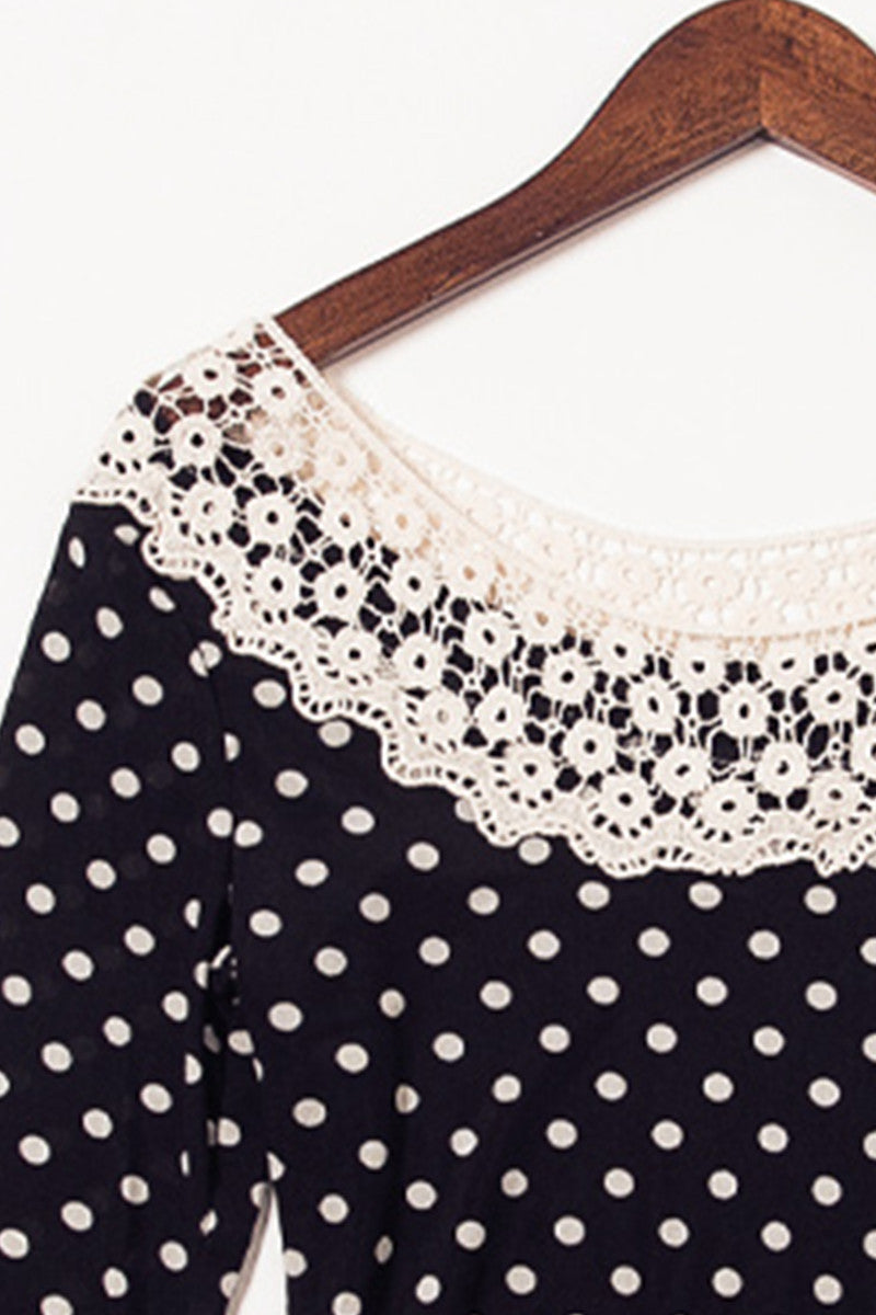WOMEN'S CASUAL DOT PRINTING BOAT NECK LONG SLEEVE TOP