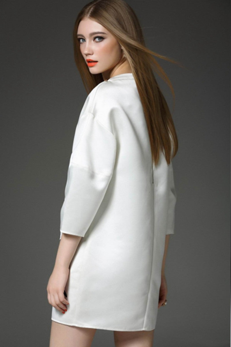 3/4 Sleeve Loose Pullove Dress With Embroidered - NJOYDRESS - 2