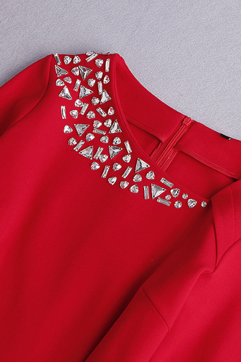 WOMEN'S SLIM 9 SLEEVE BEADED SHORT DRESS