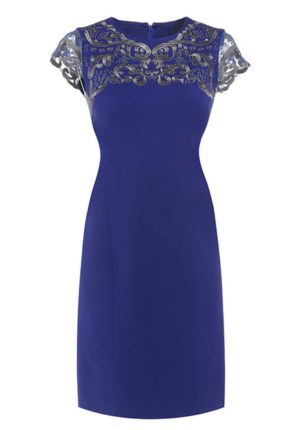 Round Collar Sheer Sleeve Embroidery Slim Dress