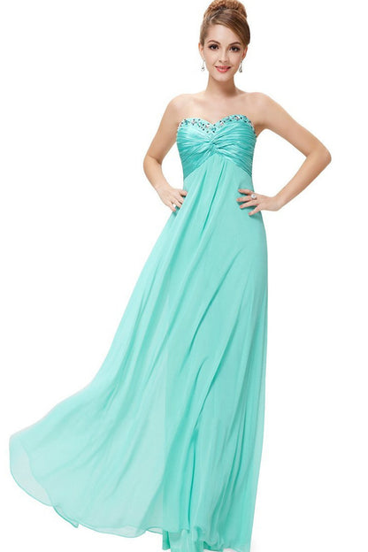 Strapless Sweetheart Rhinestone Ruffles Long Dress Gown