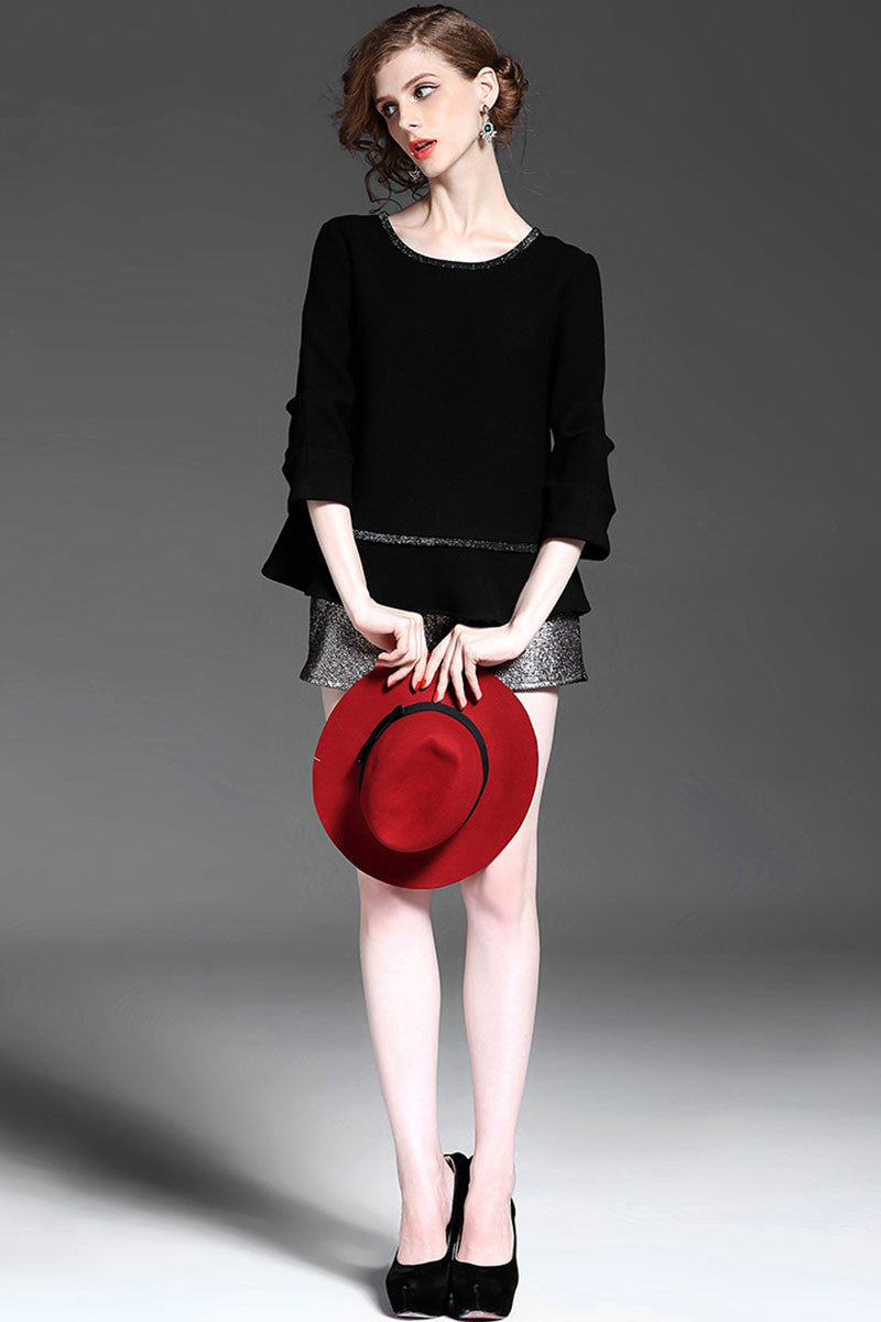 1/2 Sleeve Round Neck Flared Tops - NJOYDRESS - 4