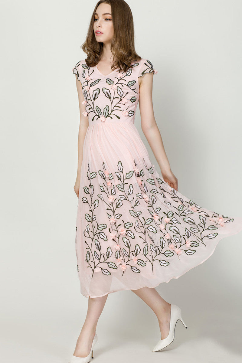 Midi Dress With Hand Make Flower