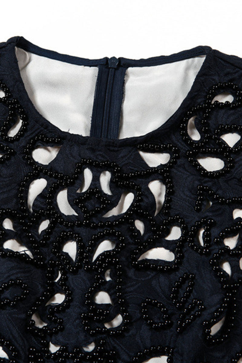 Laser Illusion Beaded Short Skater Dress