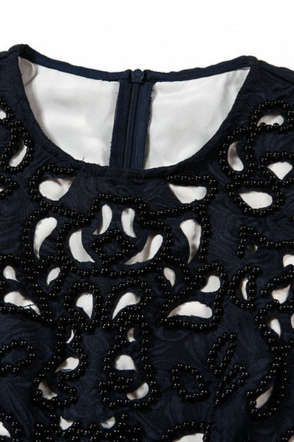 Laser Illusion Beaded Short Skater Dress
