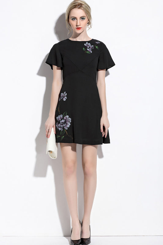 Casual Slim Lotus Leaf Sleeve Flower Printed Dress